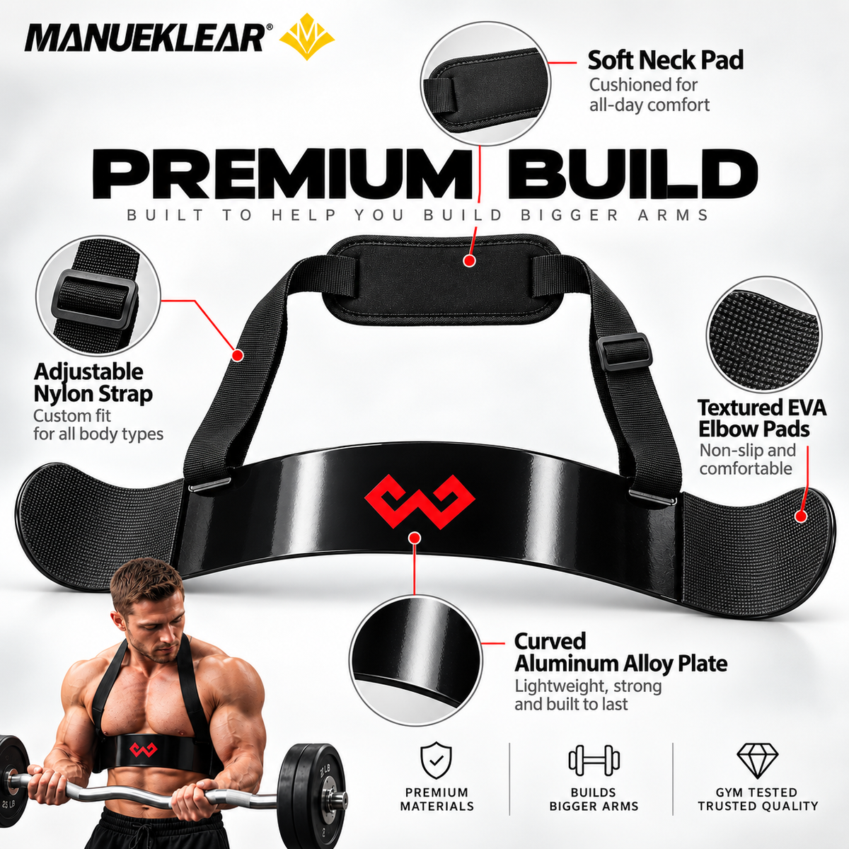 Arm Blaster Bicep Curl Thick Aluminum Adjustable Bodybuilding Bicep Isolator Pink,Barbell Curl Assistant Arm Curl Bar
