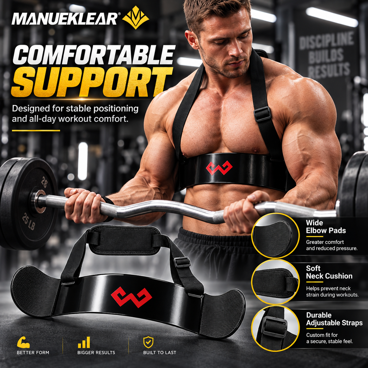Arm Blaster Bicep Curl Thick Aluminum Adjustable Bodybuilding Bicep Isolator Pink,Barbell Curl Assistant Arm Curl Bar