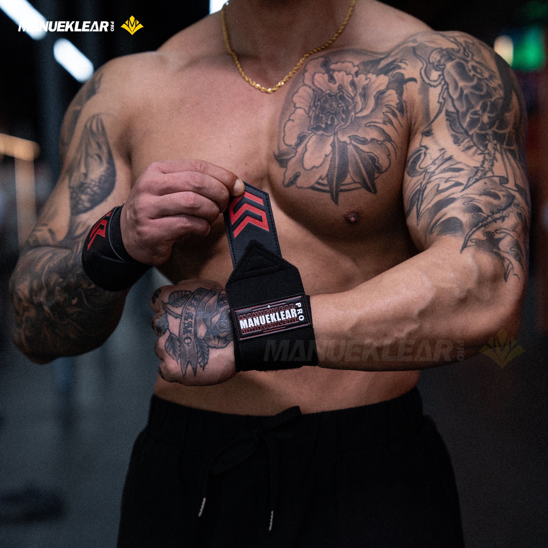 MANUEKLEAR Weightlifting Wrist Wraps, Professional Wrist Support for Powerlifting Competitions, Strength Training and Bodybuilding