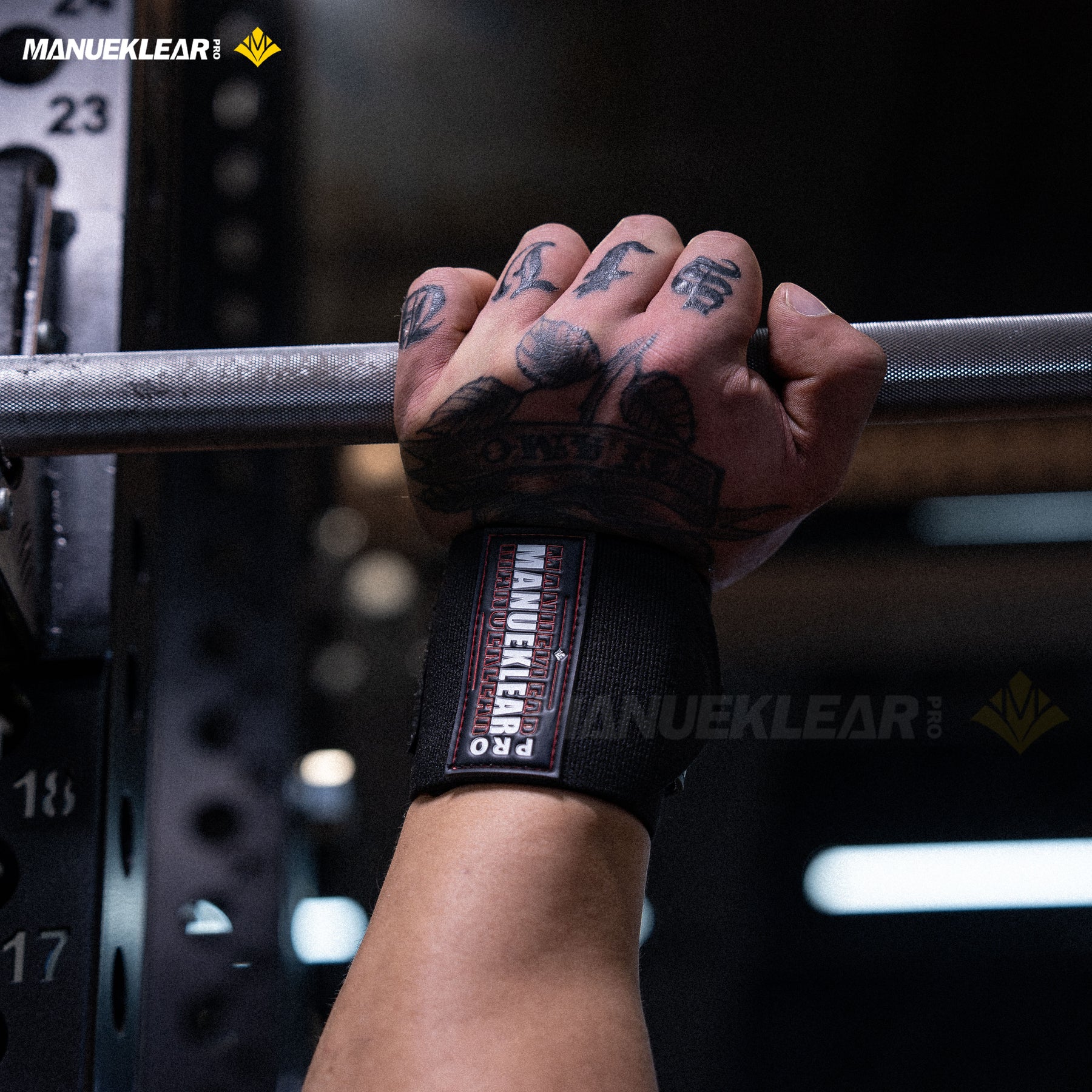 MANUEKLEAR Weightlifting Wrist Wraps, Professional Wrist Support for Powerlifting Competitions, Strength Training and Bodybuilding