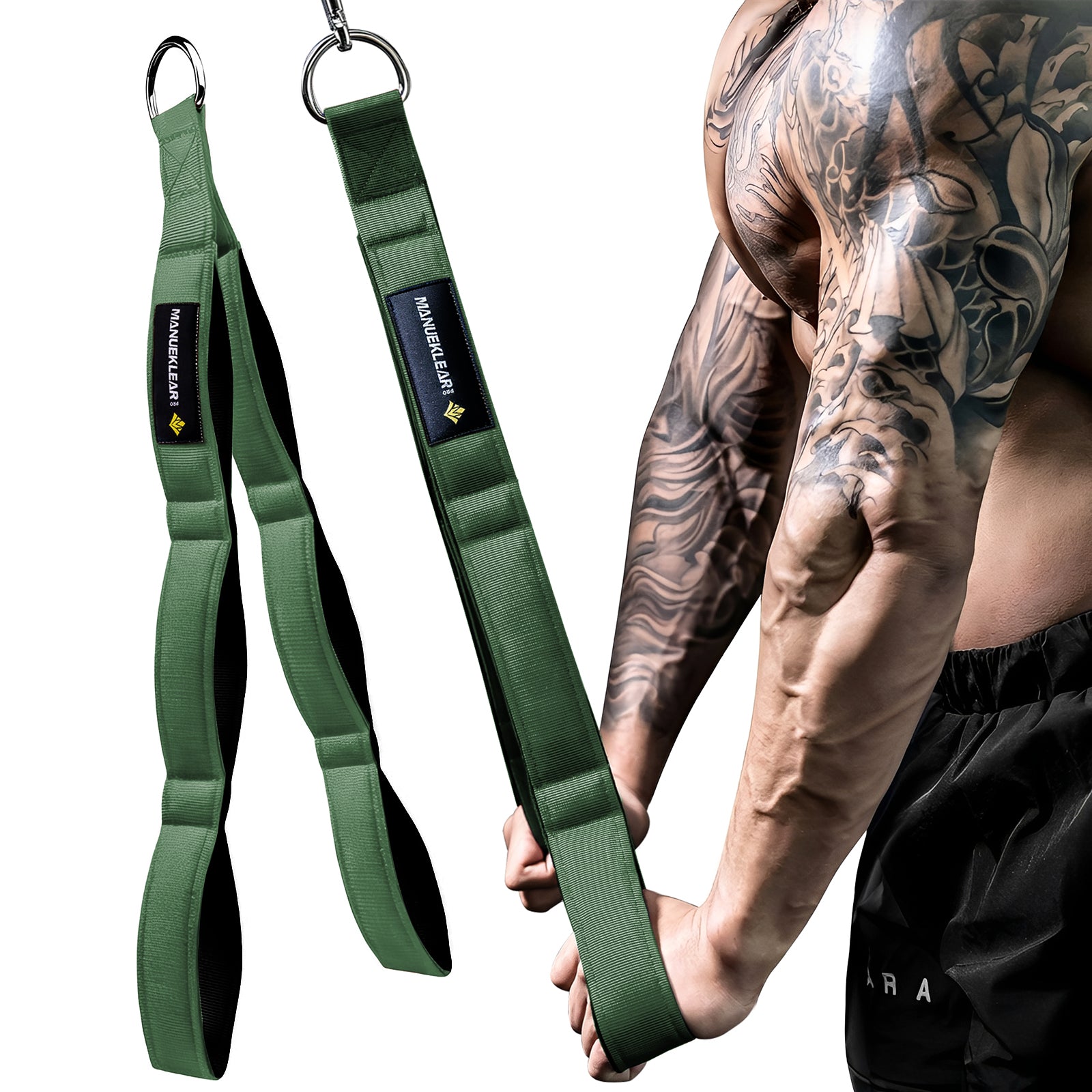 MANUEKLEAR 3 Grip Lengths in 1 Tricep Rope Cable Attachment with Ergonomic Handles, Greater ROM for Tricep Push Down Attachment Professional Gym Rope for Overhead Extension