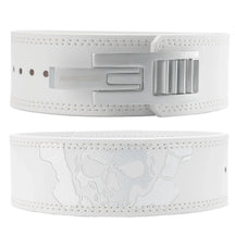 MANUEKLEAR adjustable heavy-duty lever weightlifting belt in white/silver
