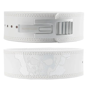 MANUEKLEAR adjustable heavy-duty lever weightlifting belt in white/silver