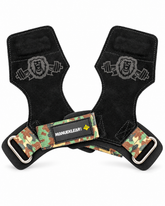 MANUEKLEAR double leather lifting straps in black/camo