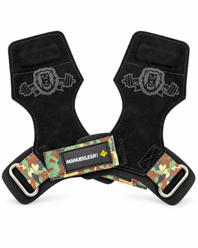 MANUEKLEAR double leather lifting straps in black/camo