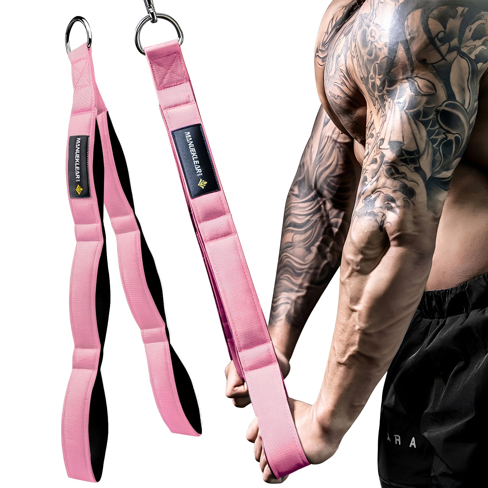 MANUEKLEAR 3 Grip Lengths in 1 Tricep Rope Cable Attachment with Ergonomic Handles, Greater ROM for Tricep Push Down Attachment Professional Gym Rope for Overhead Extension
