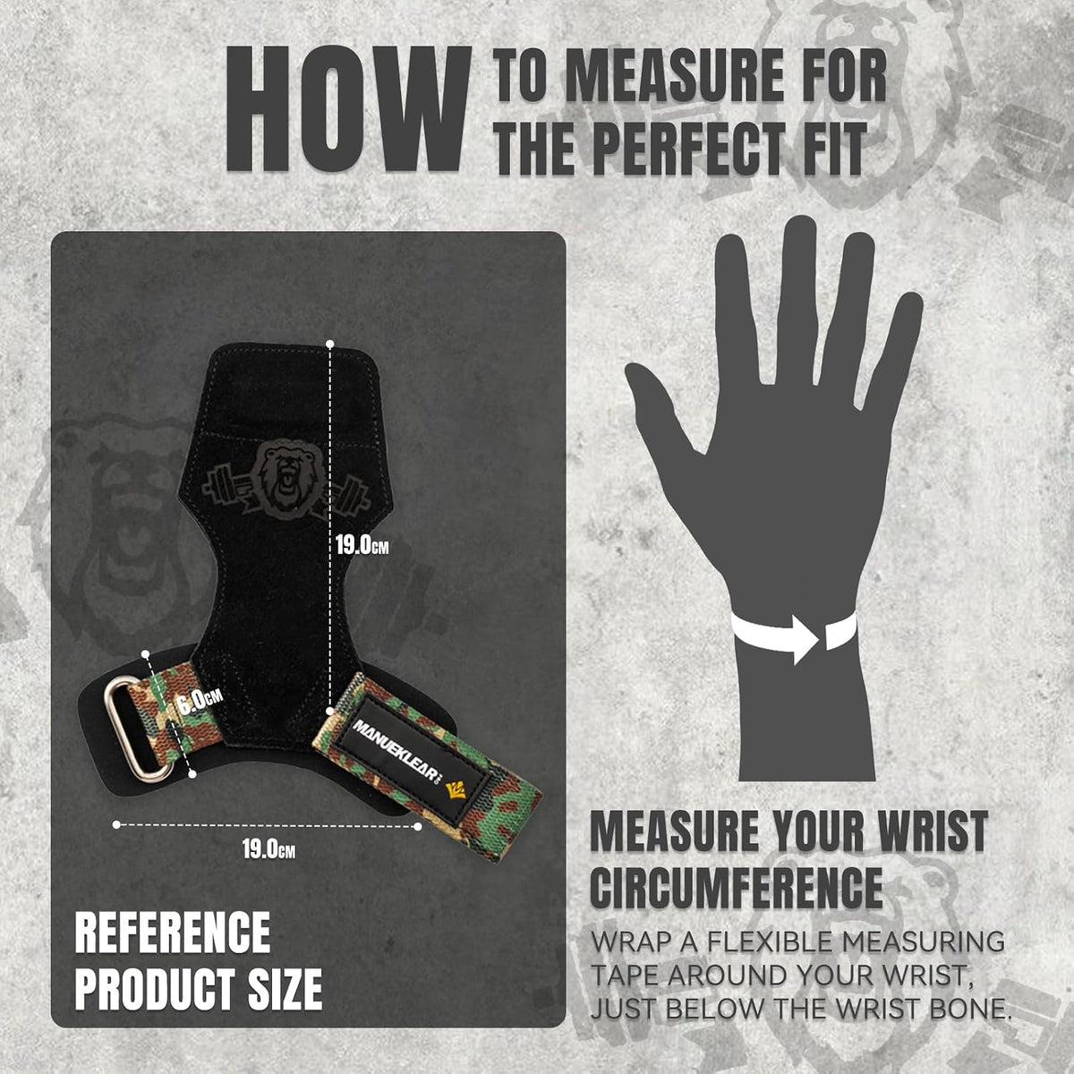MANUEKLEAR double leather lifting straps, Black/Camo, One Size, image 5