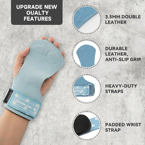 MANUEKLEAR Double Leather Lifting Straps, Blue, One Size, image 2