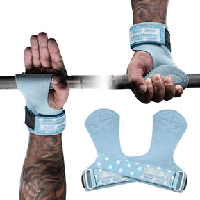 MANUEKLEAR Double Leather Lifting Straps, Blue, One Size