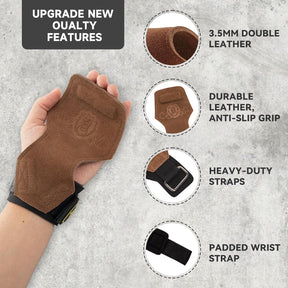 MANUEKLEAR Double Leather Lifting Straps, Brown, One Size, image 2