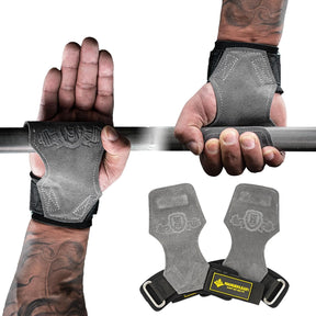 MANUEKLEAR Double Leather Lifting Straps, Gray, One Size