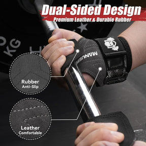 MANUEKLEAR Double Leather Lifting Straps, Gray, Size S, image 2
