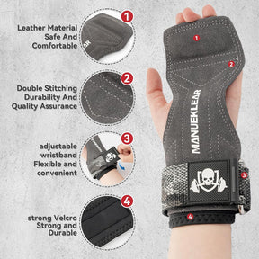 MANUEKLEAR Double Leather Lifting Straps, Gray, Size S, image 4