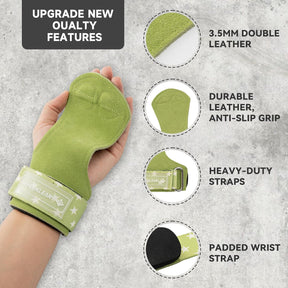 MANUEKLEAR Double Leather Lifting Straps, Green, One Size, image 2