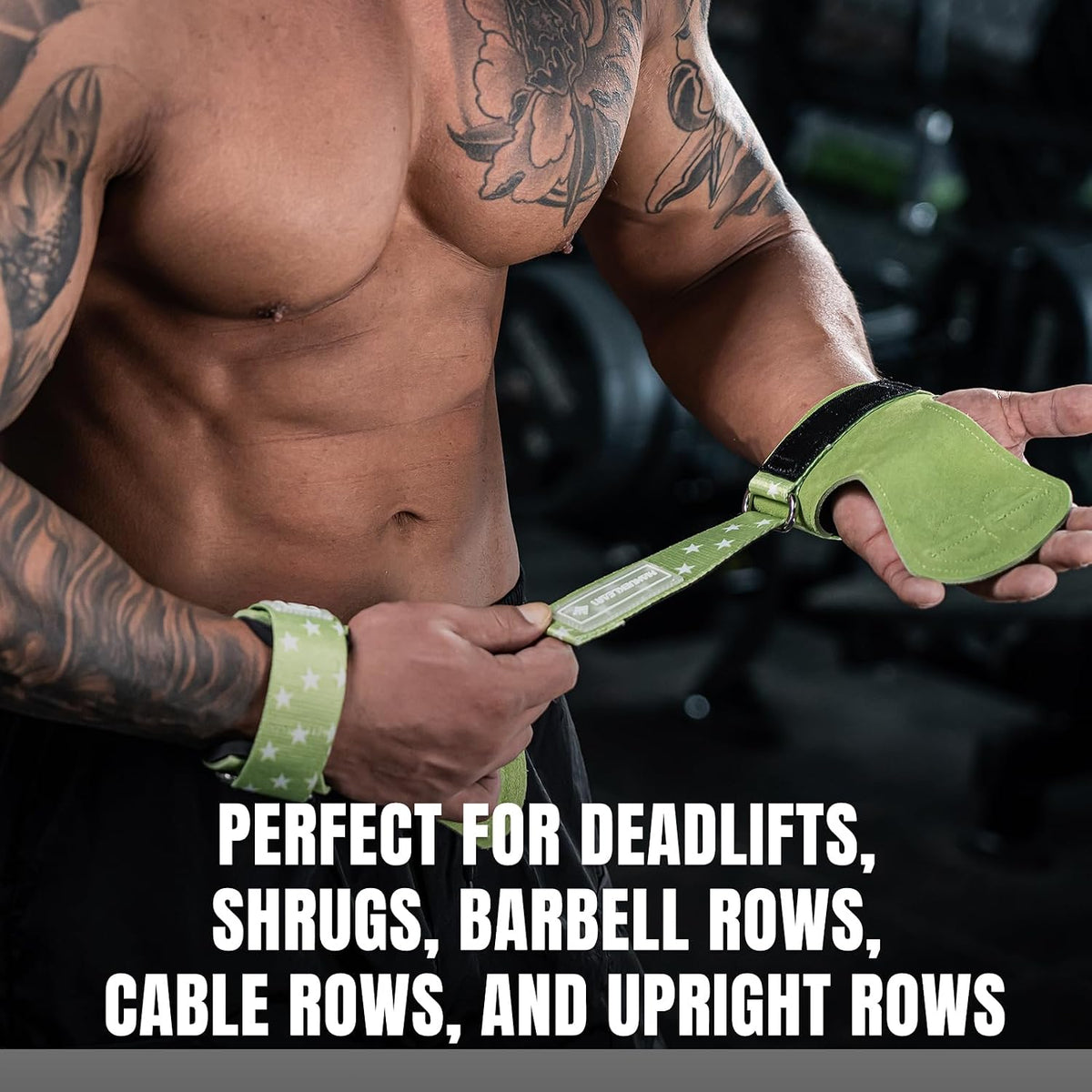 MANUEKLEAR Double Leather Lifting Straps, Green, One Size, image 3