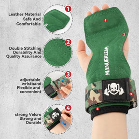 MANUEKLEAR Double Leather Lifting Straps, Green, Size S, image 4
