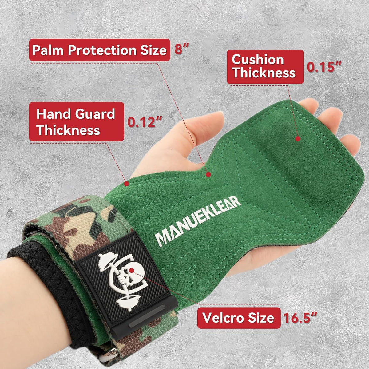 MANUEKLEAR Double Leather Lifting Straps, Green, Size S, image 6