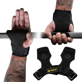 MANUEKLEAR Double Leather Lifting Straps, Black, One Size