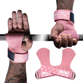 MANUEKLEAR Double Leather Lifting Straps, Pink, One Size