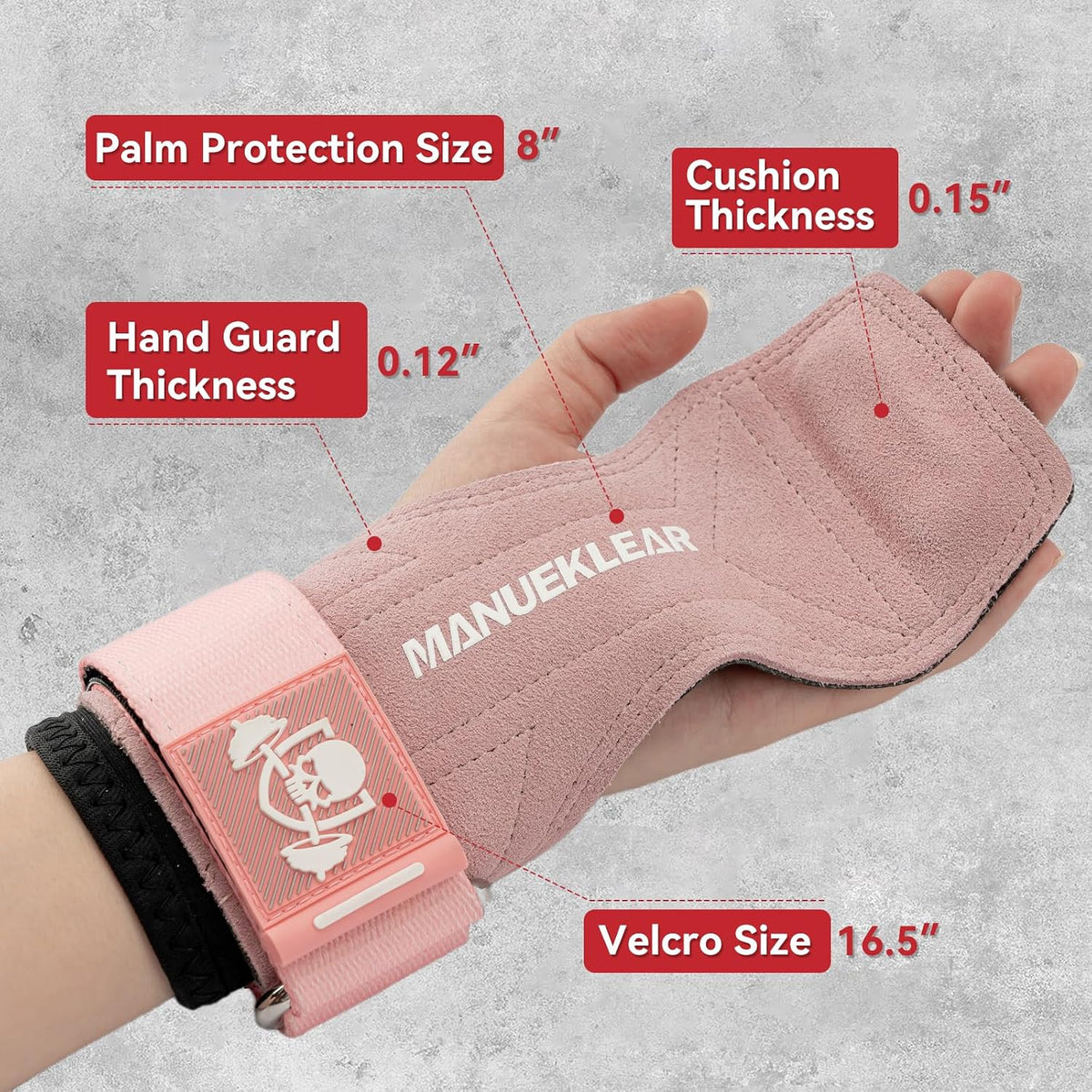 MANUEKLEAR Double Leather Lifting Straps, Pink, Size S, image 6