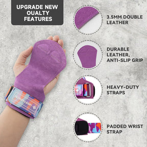 MANUEKLEAR Double Leather Lifting Straps, Purple, One Size, image 2